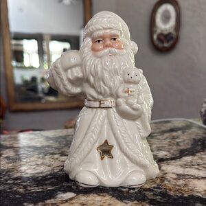 White Holiday Decor Santa Tea Light  with Stars